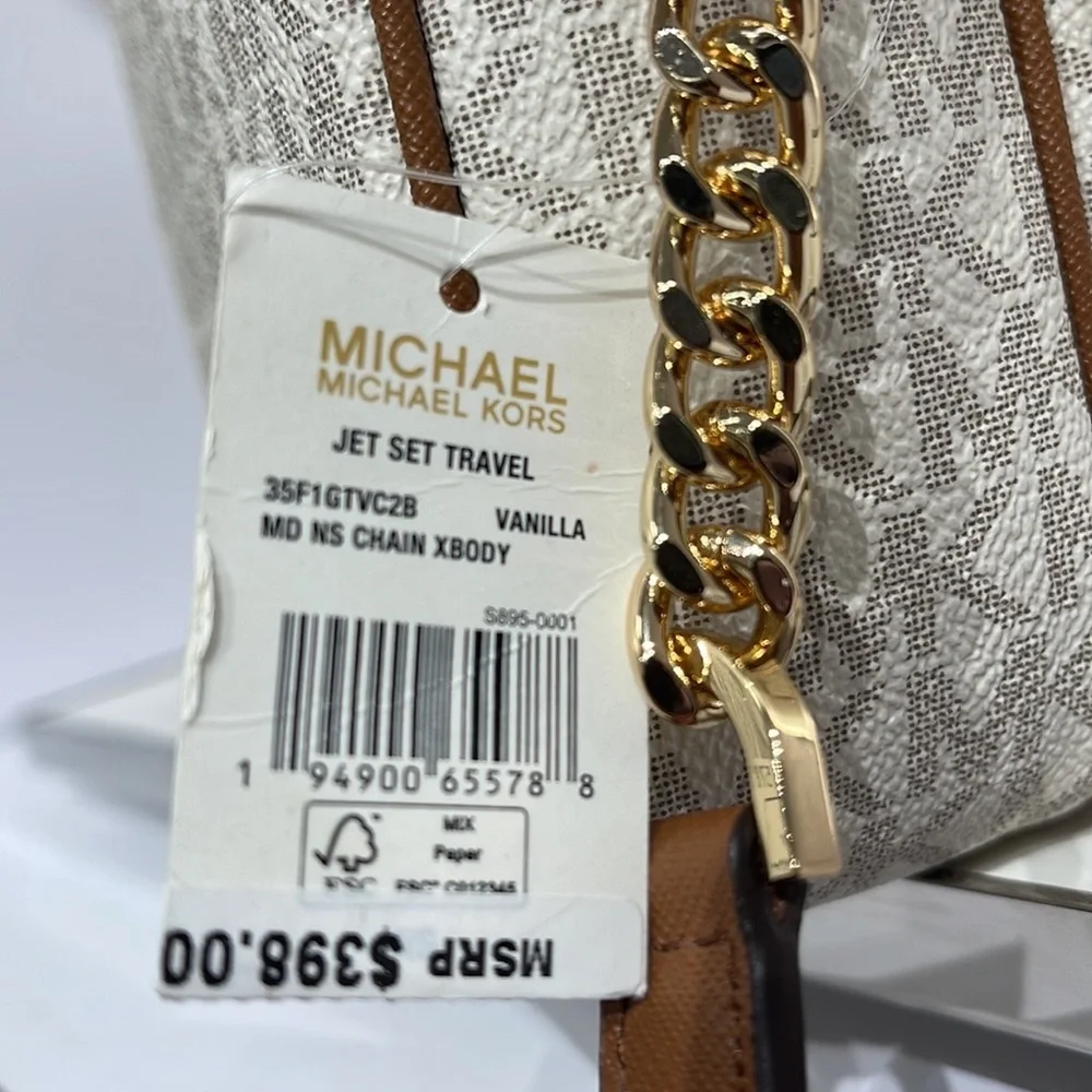 Michael Kors Women's Jet Set Travel Medium Logo Adult Crossbody Bag Vanilla